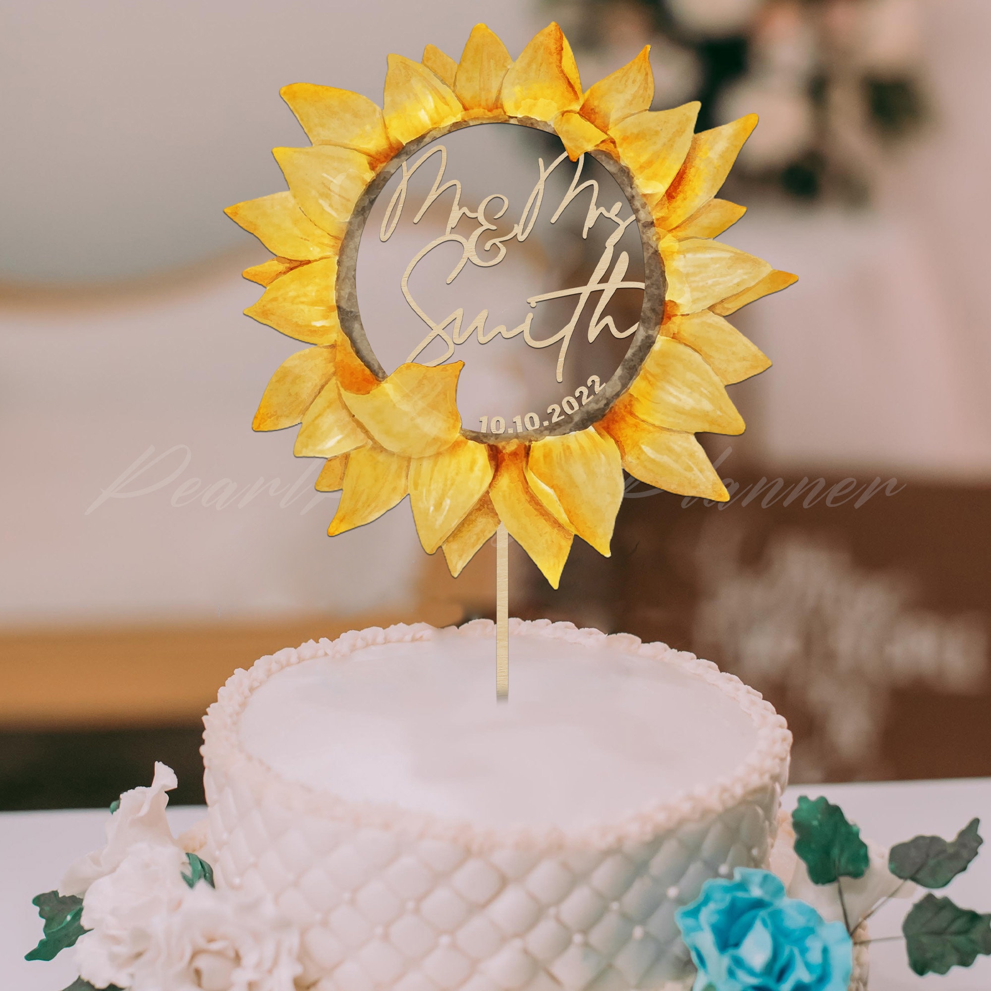 Sunflower Wedding Cake Topper Custom Couple Name Cake Topper Etsy