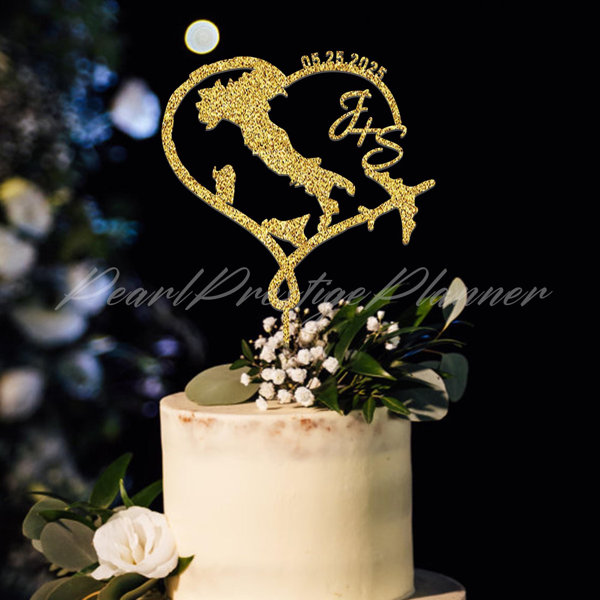 Benutzerdefinierte Italien Karte Hochzeitstorte Topper, Herz Umriss mit Initialen Cake Topper, Hochzeitsdeko, Geschenk Hochzeit