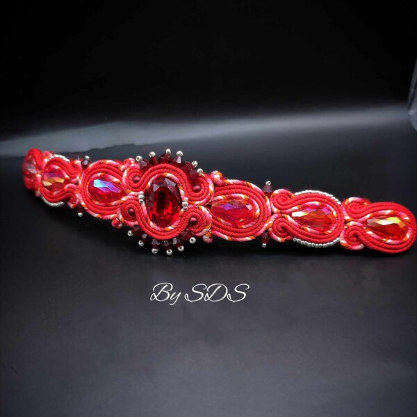 Gorgeous Handcrafted Red Wristband with Soutache Detailing