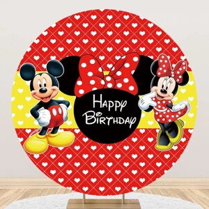 Disney Mickey Mouse Minnie Round Backdrop Kids Photo Background Birthday Party Backdrop Cartoon Girl Photography Cover Baby Shower Decor