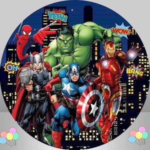 Avengers Round Backdrop Superheros Spiderman Hulk Banner Circle Cover Fabric Elastic Photography Backdrop Background Birthday Party Decor