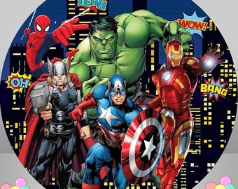 Avengers Round Backdrop Superheros Spiderman Hulk Banner Circle Cover Fabric Elastic Photography Backdrop Background Birthday Party Decor