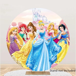 Princess Round Backdrop Popular Cartoon Disney Characters Circle Cover Fabric Elastic Photography Backdrop Background Birthday Party Decor