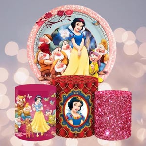 Snow White Round Backdrop Girl Birthday Party Circle Cylinder Cover Baby Shower Customized Disney Cartoon Photography Background