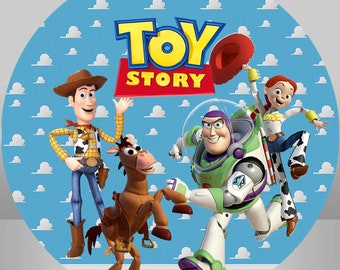 Fondo redondo de Toy Story: Portada para fotos de fiestas de cumpleaños infantiles