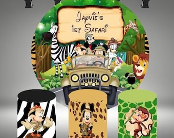 ミッキーマウスサファリ背景：ジャングルバースデーパーティーデコレーション