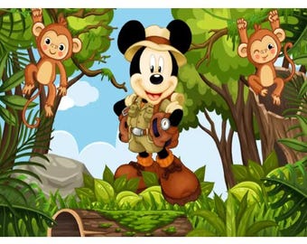 ミッキーマウスサファリ背景：誕生日パーティーフォトバナー