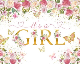 Floral Baby Shower Backdrop: Girl Gender Reveal Party Decor