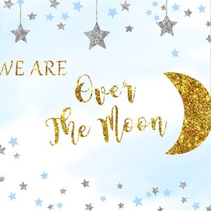 We Are Over The Moon Baby Shower Gold Backdrop. Star and Moon Baby Shower Decor. Custom Twinkle Twinkle Little Star Banner,Party Background