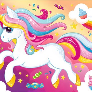 Beautiful Unicorn Birthday Party Banner Decor Backdrop,My Little Pony,Happy Birthday Backdrop,Vinyl Birthday Wall Hanging Party Decoration