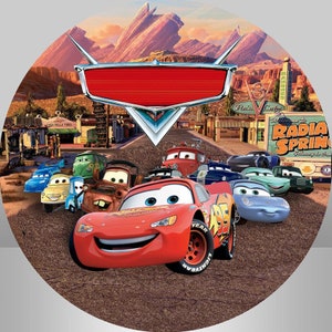 Christmas Gift Disney Cartoon Cars Round Backdrop Macqueen Circle Cover Fabric Elastic Photography Backdrop Background Birthday Party Decor