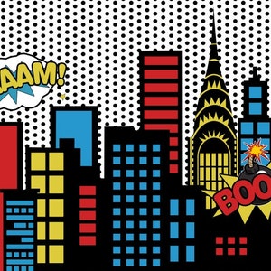Superheld Stadt Skyline Hintergrund, Geburtstag Party Banner Dekor Hintergrund, alles Gute zum Geburtstag Hintergrund, Vinyl Geburtstag Wandbehang Party Dekoration