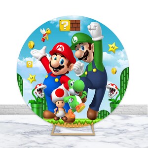 Weihnachtsgeschenke Super Mario Bros Hintergrund Runde Abdeckungen Kinder Jungen Geburtstag Party Hintergrund Dekor Baby Shower Banner Fotostudio Poster