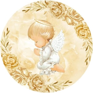 Mi Bautizo Wreath Angel Girl Round Backdrop Baptism Party God Bless Photography Background Baby Shower Birthday Party Christening Decor