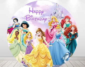 Princess Round Backdrop Pink Wedding Photo Background Happy Birthday Party Backdrop Cartoon Girl Photography Cover Baby Shower Decor