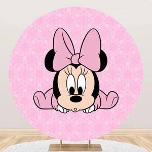 Minnie Mouse Round Backdrop, Disney Birthday Party Decoration Style B