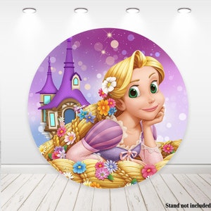 Rapunzel Tangled Round Backdrop Pink Wedding Photo Background Birthday Party Backdrop Cartoon Girl Photography Cover Baby Shower Decor