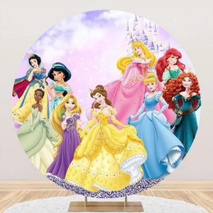 Cartoon Castle Princess Round Backdrop Circle Pink Photo Background Birthday Party Backdrop Cartoon Girl Photography Cover Baby Shower Decor