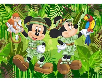 Fondo de cumpleaños de Mickey Mouse Safari: Animales de la jungla, pancarta personalizada