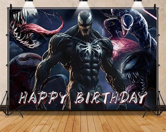 Happy Birthday Background Movie Venom Party Decoration Banner for Kids Boys Dark Avenger Superhero Photo Booth Backdrop Photography Props