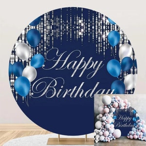 Navy Blue Round Backdrop Circle Photography Background Silver Glitter Balloons Backdrop For Wedding Baby Shower Newborn Birthday Party Decor