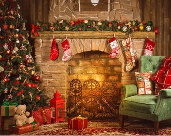 Christmas Backdrop, Beautiful Christmas Scene, For Photograph, Background Cloth For Photograph, Party Background for Photo Studio Prop
