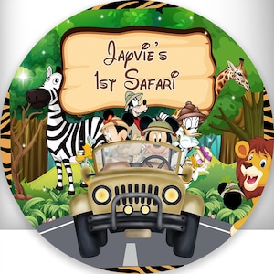 Fondo redondo Mickey Safari Minnie círculo cubierta tela elástica fotografía telón de fondo decoración de fiesta de cumpleaños