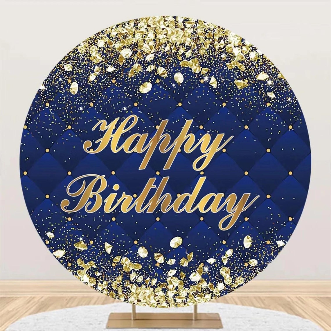 Gold Glitter Bokeh Round Happy Birthday Backdrop