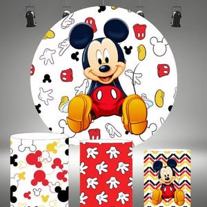 Mickey Minnie Mickey Mouse Cartoon Round Backdrop Kids Photo Background Birthday Party Backdrop Girl Photography Cover Baby Shower Decor