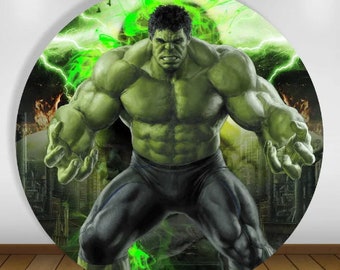 Fondo circular de superhéroe Hulk: fotomatón para fiesta de cumpleaños infantil