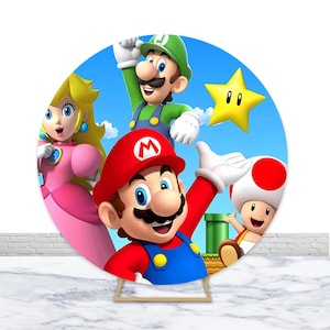 Weihnachtsgeschenke Super Mario Bros Hintergrund Runde Abdeckungen Kinder Jungen Geburtstag Party Hintergrund Dekor Baby Shower Banner Fotostudio Poster