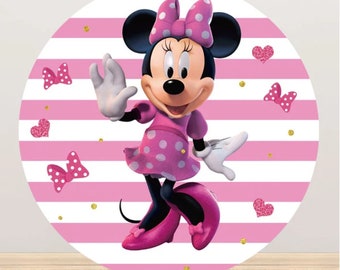 Mickey Mouse Minnie Round Backdrop Disney Kids Photo Background Birthday Party Backdrop Cartoon Girl Photography Cover Baby Shower Decor