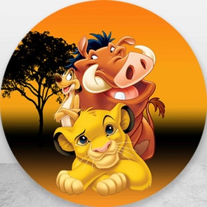 Cartoon Lion King Round Backdrop Kids Photo Background Birthday Party Backdrop Cartoon Girl Photography Cover Baby Shower Decor