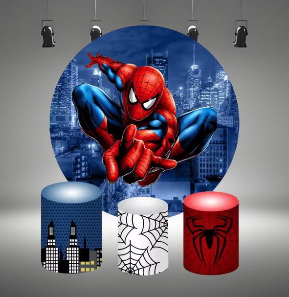 Spiderman Round Backdrop Movie Superheros Hulk Banner Circle Cover Fabric Elastic Photography Backdrop Background Birthday Party Decor