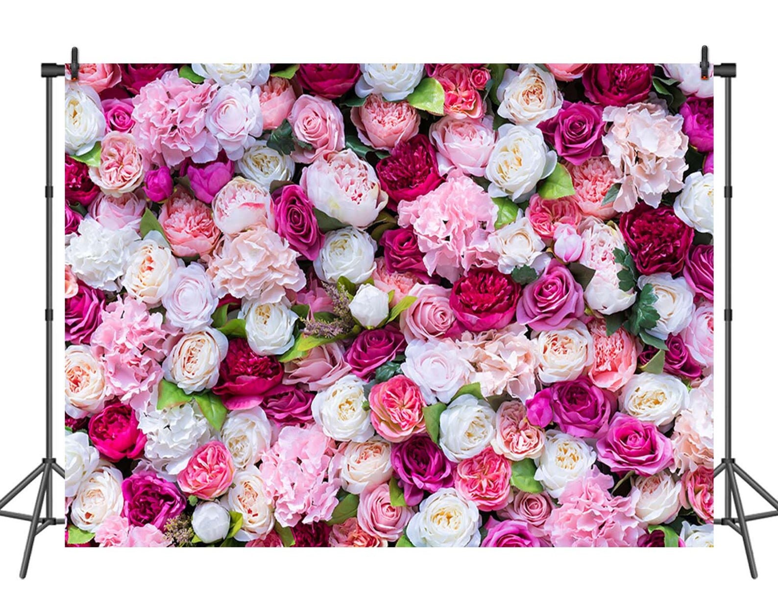 ピンクの花のウェディング背景：ブライダルシャワーフォトブース