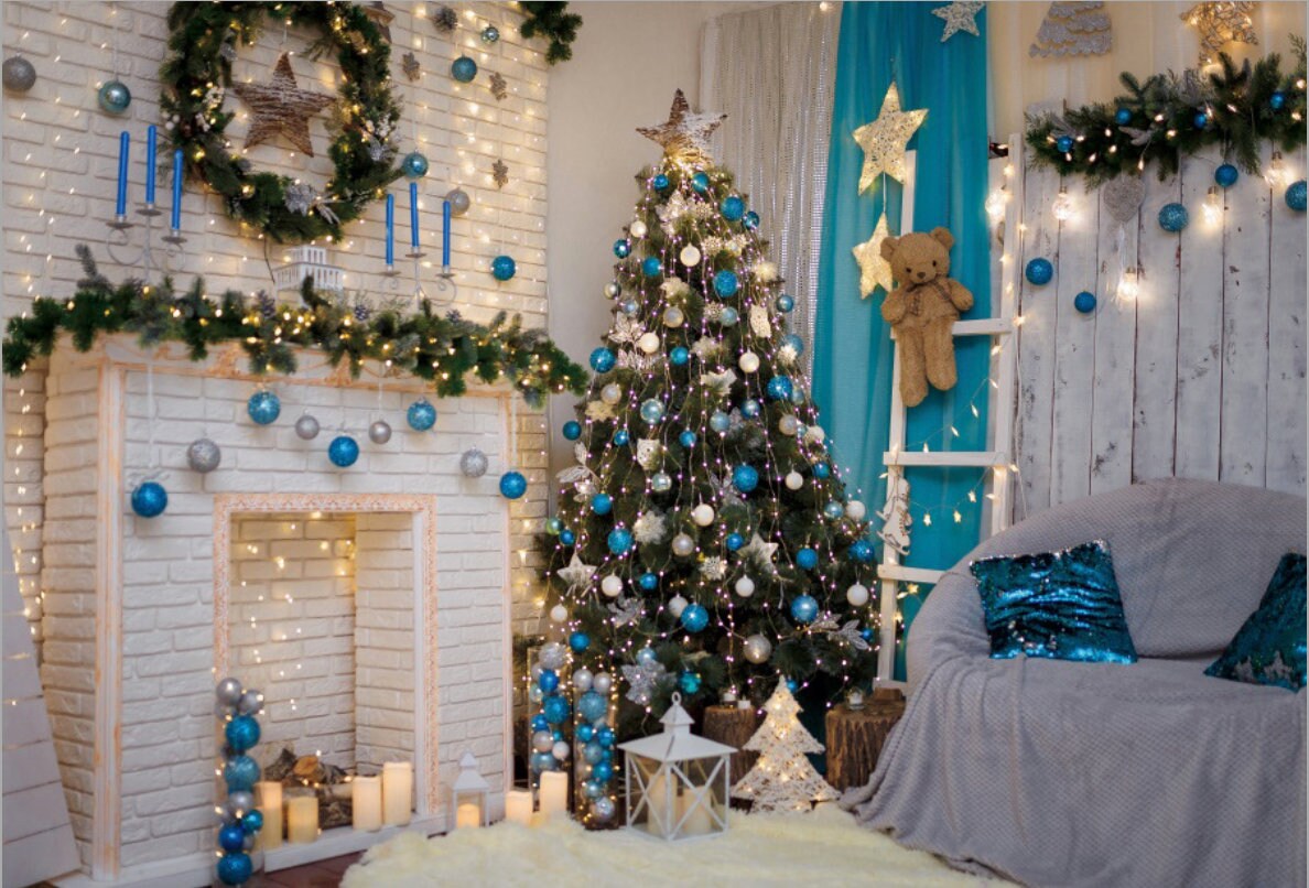 Merry Christmas Backdrop Indoor Brick Wall Fireplace Photo Christmas Tree Photography Background Party Decor For Children Family Shooting 180 X 120