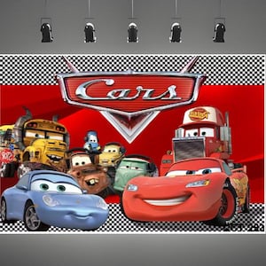 Cartoon Cars Backdrop Mcqueen Custom Disney Kids Boy 1st Birthday Party Decor Prop Baby Shower Photo Studio Photography Background
