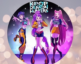 Fondos redondos de Kpop con diseño de cazador de demonios, dibujos animados, baby shower, fiesta de cumpleaños de niña, cubiertas de fondo circulares
