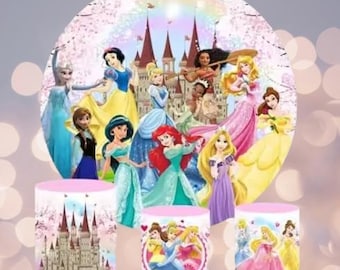 Fondo redondo de Blancanieves para niñas, fundas cilíndricas para baby shower de princesas, fondo de princesa de La Bella Durmiente, decoración para fiestas de cumpleaños