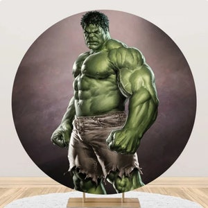 Green Superhero Hulk Smash Round Backdrop Boy Birthday Kids Gifts Party Photo Backdrop Superhero Theme Circle Cover Decoration Photo Prop
