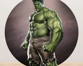 Fondo redondo de superhéroe Hulk: decoración para fiesta de cumpleaños infantil