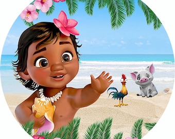 Moana Round Backdrop: Kids Birthday Party Photo Cover