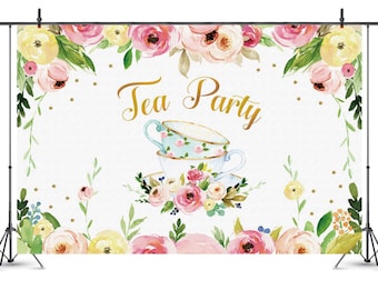 Tea Party Backdrop,Flower Photograph Backdrop,Babyshower Backdrop, Background Cloth For Photograph, Party Background, Photo Backdrop