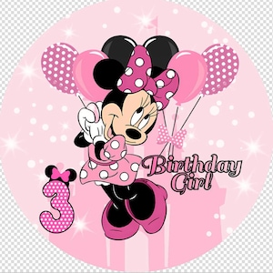 Pink Minnie Cartoon Round Backdrop Kids Photo Background Birthday Party Backdrop Cartoon Girl Photography Cover Baby Shower Decor
