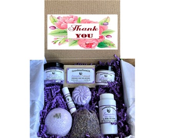 Thank You SPA Gift Set Lavender 100% Natural SPA Gift Set Friendship Gift Care Package Gift for Her Mom Free Gift Card And Message
