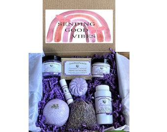 Sending You Good Vibes SPA Gift Set Lavender 100% Natural SPA Set Friendship Gift Care Package Gift for Her Mom Free Gift Card And Message