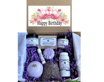 Happy Birthday SPA Gift Set Lavender 100% Natural SPA Gift Set Friendship Gift Care Package Gift for Her Mom Free Gift Card And Message