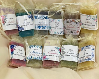 Personalized Baby Shower Soap Favors  Vegan Bridal Wedding Shower prizes Wrapped and  Labeled Virtual  Drive by Thank you gifts decorations