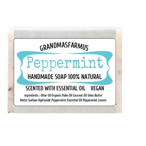 Peppermint Handmade Soap Bar Vegan ,Olive Oil Essential Oil Soap All Natural  Soap, Artisan Soap, Cold Process Soap Hand Crafted
