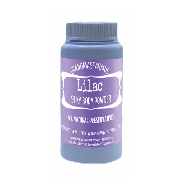 Lilac Natural Body Dusting Powder Talc Free Handmade GMO Free Corn Free Phthalate Free Naturally Anti Microbial Powder